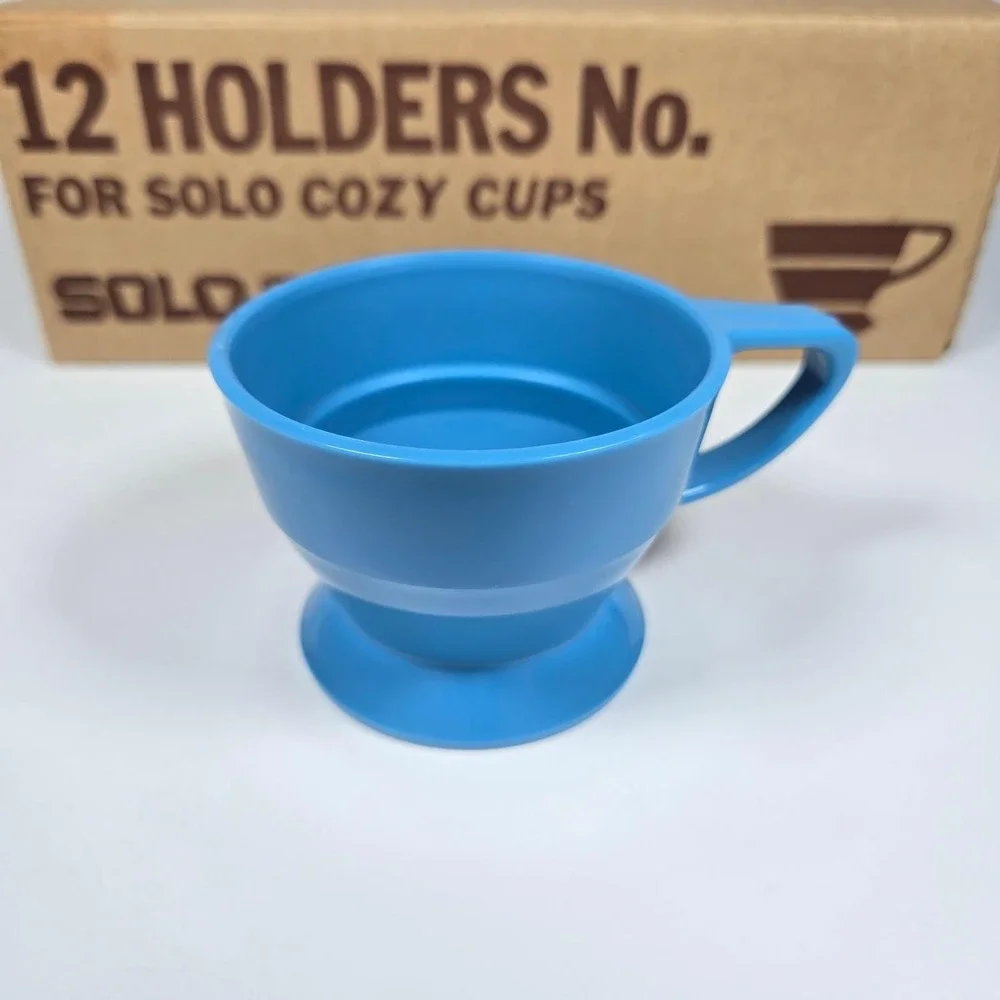 Vintage SOLO Cozy Cup Holders Blue Plastic Stackable 8 Original Box Retro‎ MCM